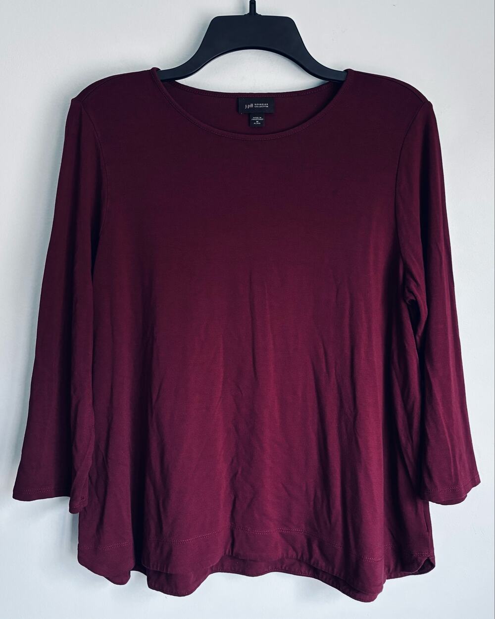 J Jill Wearever Collection Top Medium Petite Burgundy Soft Comfort Casual